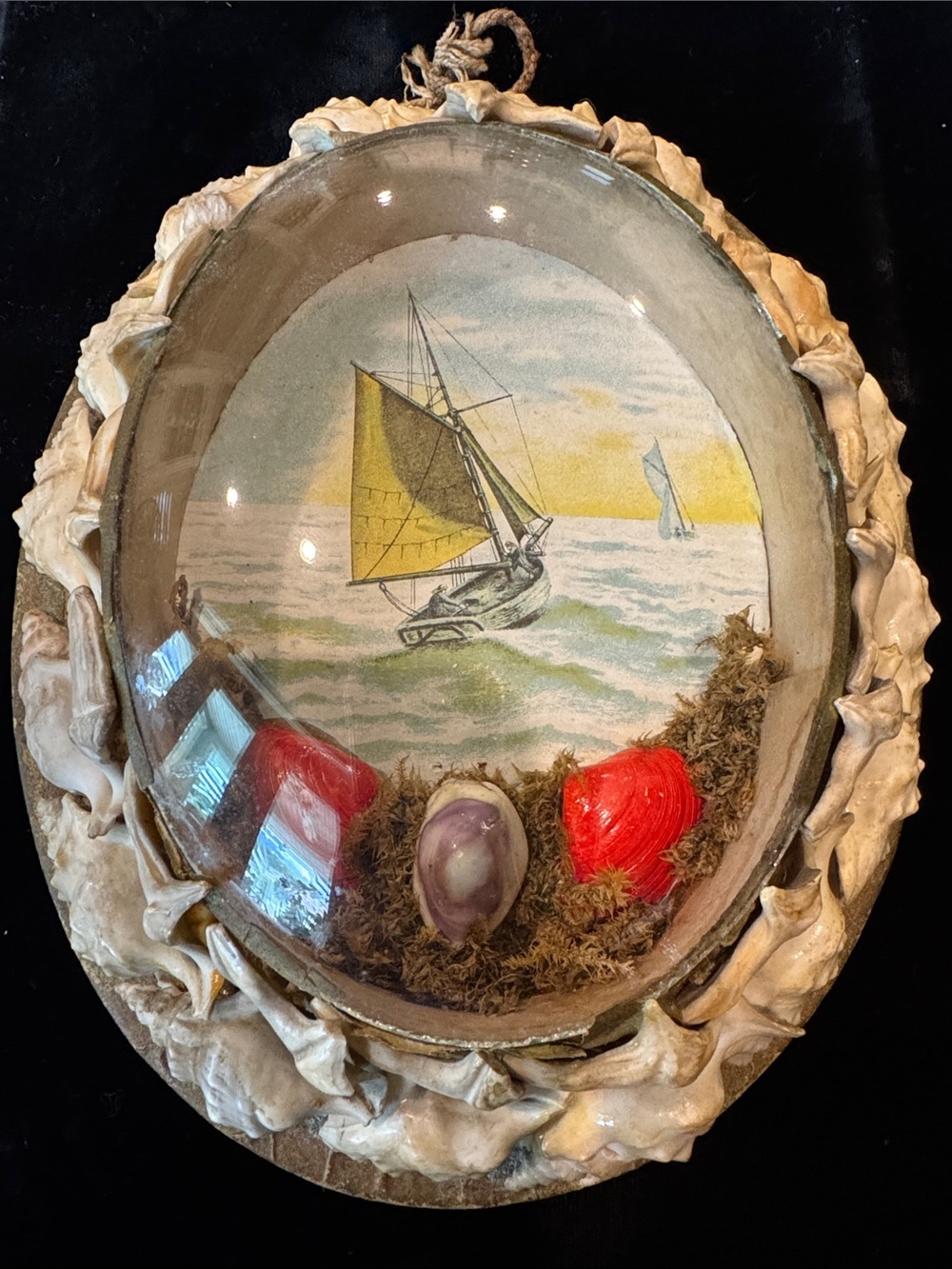Stunning Oval Antique Sailor's Valentine Shellwork Diorama